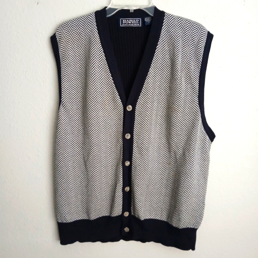 Harold Powell Vest Mens Size XL Herringbone Electric Grandpa